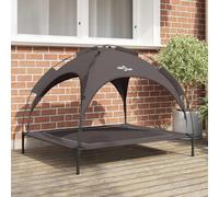 Elevated Dog Bed Brown Steel 104x86x84.5cm Removable Canopy Outdoor Fold Compact