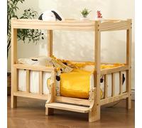 Elevated Dog Bed Frame with Removable Cushion, Small to Medium Wooden Pet Bed for Dogs and Cats, 68cm Length