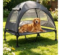 Elevated Dog Bed, Large Raised Dog Cot with Removable Shade Canopy for Large Dogs, Outdoor Portable Pet Tent with Breathable Mesh for Camping, Beach, Patio (Dark Gray, 50" L x 32" W x 42.5" Th)