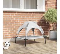 Elevated Dog Bed Silver Grey Steel 63x49.5x60cm Removable Canopy Outdoor Fold-up