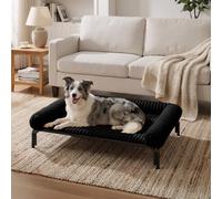 Elevated Dog Bed with Removable Fluffy Pillow Cushion, Raised Pet Cot Washable Bolster, Dog Couch Sofa, Anti Slip Feet, Breathable Mesh, Matte Black, 36"×26"