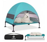 Elevated Dog Bed with UV-Proof Canopy, Raised Outdoor Dog Tent with Powerful Anti-Slip Feet, Portable Pet Cot with Wider Shade, Raised Cooling Bed for Camping, Backyard, Beach (Aqua, L)