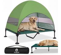 Elevated Dog Bed with UV-Proof Canopy, Raised Outdoor Dog Tent with Powerful Anti-Slip Feet, Portable Pet Cot with Wider Shade, Raised Cooling Bed for Camping, Backyard, Beach (Green, XL)