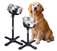 Elevated Dog Bowl, Adjustable Stand Heights and Width, Non-Slip Foot Mats, Tilting Raised Dog Bowls with Metal Knob for Small, Medium and Large Dogs Breed (2 Pack), Black
