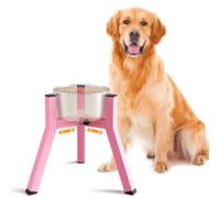 Elevated Dog Bowl Stand for Medium Large Dogs, Adjustable Width 7-10.6", 11" Tall Single Raised Dog Bowl Holder, Pink