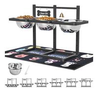 Elevated Dog Bowl Stand for Medium/Large Dogs with Mat, Adjustable Height 3.9",5.5",7.1',8.7",10.2",11.8",58oz Raised Triple Dog Food Water Bowls