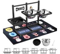 Elevated Dog Bowl Stand for Medium/Large Dogs with Slow Feeder & Mat, Adjustable Height 3.9'',5.5'',7.1'',8.7'',10.2'',11.8'', 58oz Raised Triple Dog Food Water Bowls