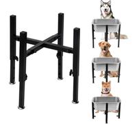 Elevated Dog Bowl Stand, Tall Dog Food Bowl Stand Adjustable Width 7.5-12.2" Length 10.2-15" and 3 Heights Adjustment Metal Raised Dog Bowls Holder for Medium to Large Dogs, Bowls Not Included