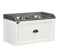Elevated Dog Bowl Stand White MDF & Stainless Steel 60x30x36cm w/21L Drawer .
