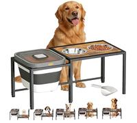 Elevated Dog Bowl with Storage Container - 2-in-1 Raised Dog Bowl Stand with 2 Stainless Steel Food Bowls，30 lb Dog Food Storage Bin for Large Breed Dogs, Adjustable Height Feeding Station