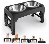 Elevated Dog Bowls 5 Height Adjustable Raised Dog Bowl with 2 Stainless Steel Dog Food Bowls Non-Slip Dog Bowl Stand Adjusts to 3.54", 9", 10", 11", 12.13" for Medium Large Dogs Black