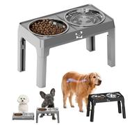 Elevated Dog Bowls, Dog Feeding Station, Elevated Dog Bowls for Large Dogs with 2 Stainless Steel Bowls, Non-Slip and No Spill, for Small Medium & Large Dogs gray
