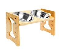 Elevated Dog Bowls - Express Model W/Slow Feed Bowl | Adjustable Elevated With Stainless Steel Water Bowl | Raised Tilted Stainless Steel Feeder | Wooden Anti-Slip Base For Indoor Puppy Food & Water