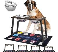 Elevated Dog Bowls for Large and X-Large Dogs, with Spill Proof Mat, 4 Heights Adjustable Wood Raised Dog Bowl Stand with Two Stainless Steel Food and Water Bowls, Non-Slip