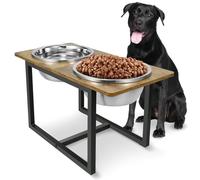 Elevated Dog Bowls for Large Dogs, Raised Dog Bowl Stand with Two X-Large Stainless Steel Bowls for Dogs, 3.5L Capacity, Rustic Brown