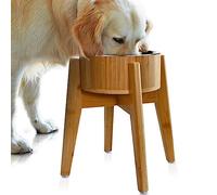 Elevated Dog Bowls for Large Dogs - Raised to 15" Bamboo and Steel Bowl Included (7oz Cap) Ideal for Labrador, G-Sheper, Retriever, Poodle, Boxer, Husky, Doberman