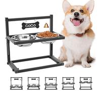Elevated Dog Bowls for Medium and Small Dogs, 5 Height Adjustable, Raised Dog Bowl Stand with 2 Stainless Steel Dog Food Bowls, (800ml/27oz) Metal Tall Dog Food Stand