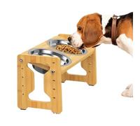 Elevated Dog Bowls - Height Adjustable Raised Bowl Stand | 2 Stainless Steel Tilted Wooden Double Slow Ergonomic Anti-Slip Base Feeder | Wooden Frame Elevated Dog Bowls for Puppy Eating Drinking