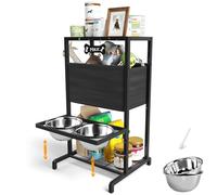 Elevated Dog Bowls, Height Adjustable Raised Dog Bowl Stand (3.5'' to 11''), Multifunctional Lifted Dog Bowl Holder with Pet Food Organizer for Large Medium Small Dogs, Black