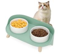 Elevated Dog Bowls Set, Ceramic Pet Food & Water Bowls with Non-Slip Stand, No Spill Design for Cats/Small Medium Dogs Green