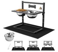 Elevated Dog Bowls with Slow Feeder and Spill Proof Mat, Adjustable Height 4.3-11.8'', Two 1.7L Stainless Steel Food & Water Bowls, Metal Raised Dog Bowl Stand, for Large Medium Breeds