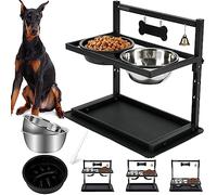 Elevated Dog Bowls with Slow Feeder,Raised Dog Bowls for Large Dogs Adjusable Height with 2 Stainless Steel Dog Food Bowls Spill Proof Mat, Dog Bowls for Large Medium Dogs and Cats.(Black)