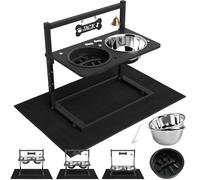 Elevated Dog Bowls with Slow Feeder, with Spill Proof Mat, Adjustable Height 4.3-11.8'', Two 1.7L Stainless Steel Dog Food & Water Bowls, Metal Raised Dog Bowl Stand, Dog Bowls for Large, Medium Dogs