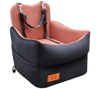 Elevated Dog Car Seat for Small & Medium Dogs Up to 35lbs - Washable Memory Foam Portable Dog Booster Seat, Senior & Puppy Pet Travel Bed for Car (Black/Brown)