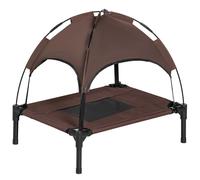 Elevated Dog Cot Bed Metal Frame 61cm x46cm x62cm Brown Canopy Outdoor Portable