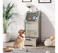 Elevated Dog Feeder Station with Storage Cabinet, Raised Dog Bowls for Medium Large Dogs, Hidden Pull-out Drawer with 2 Stainless Steel Bowls, Modern Pet Food Sideboard Unit with Side Hooks