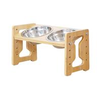 Elevated Dog Feeding Station Adjusting Height Feeders Double Bowl With Wood Stand For Small Breeds And Cats Feeding Adjusting Dog Bowl Stand With Stainless Steel Bowls