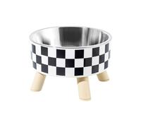 Elevated Dog Feeding Station with Insert, Checkered Print Stainless Steel Bowls for Eating & Easy Elevated Dog Bowl