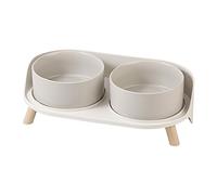 Elevated Dog Food Water Bowl - Raised Dog Bowls with Stand Non Skid - Double Dog Feeding Bowl Set with Splash Proof Guard - Ceramic Pet Dish for Small to Medium Dogs and Large Cats - 11.3 oz - Grey