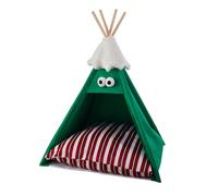 Elevated Dog Tent, Small Dog Bed with Pad, Portable Wooden Cat Tunnel and House, Dog Beds for Indoor Pets, Comfortable Home for Cats and Small Dogs (Green, M)