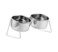 Elevated Double Pet Bowl Set, Stainless Steel, Raised Stand with 2 Bowls, Food Grade Material, Stable Base, 11.5cm Diameter, 6cm Height