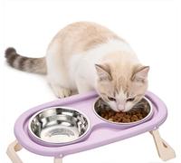 Elevated Foldable Stainless Steel Cat Bowls, Raised Stand Double Bowls for Food Water, Neck Protection Pet Feeding Bowl for Cats Small Dogs, Non-Slip Detachable Easy Clean (violet)