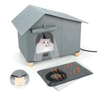 Elevated Heated Outdoor Cat House, Extra-Wide Waterproof Feral Cat Shelters for Indoor Outdoor Cats, Warm and Insulated Outside Heated Cat Bed with Thermostatic Heating Pad for Cold Winter