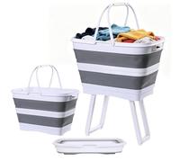 Elevated Laundry Caddy, Large Elevated Clothes Hamper, 15.11 Inches Moisture Resistant Material with Ventilated Design, Space Saving Utility Bin with Style Portable Carrier for Camping and Kitchen