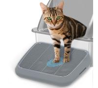 Elevated Litter Box Ramp/Steps for Kittens & Old Cats,Washable Litter Catcher Stairs,Anti-Tracking Cat Litters Mat Pedal with Filter,Easy to Clean (Dark Grey)