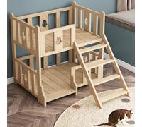 Elevated Pet Bed with Soft Mat, Wooden Frame for All Seasons - Dog Bed/Cat Bed, 2 Tier Design, Comfortable Sleeping Area