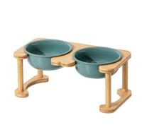 Elevated Pet Dining Table with Wooden Stand, Ceramic Bowls, Non-Slip Design, Easy to Clean, Perfect for Dogs and Cats, Single/Double Bowl Options