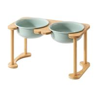 Elevated Pet Dining Table with Wooden Stand, Ceramic Bowls, Non-Slip Design, Easy to Clean, Perfect for Dogs and Cats, Single/Double Bowl Options