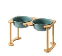 Elevated Pet Dining Table with Wooden Stand, Ceramic Bowls, Non-Slip Design, Easy to Clean, Perfect for Dogs and Cats, Single/Double Bowl Options