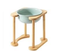 Elevated Pet Dining Table with Wooden Stand, Ceramic Bowls, Non-Slip Design, Easy to Clean, Perfect for Dogs and Cats, Single/Double Bowl Options