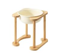 Elevated Pet Dining Table with Wooden Stand, Ceramic Bowls, Non-Slip Design, Easy to Clean, Perfect for Dogs and Cats, Single/Double Bowl Options