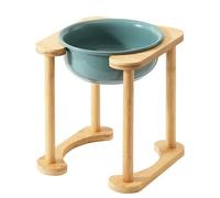 Elevated Pet Dining Table with Wooden Stand, Ceramic Bowls, Non-Slip Design, Easy to Clean, Perfect for Dogs and Cats, Single/Double Bowl Options