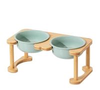 Elevated Pet Dining Table with Wooden Stand, Ceramic Bowls, Non-Slip Design, Easy to Clean, Perfect for Dogs and Cats, Single/Double Bowl Options