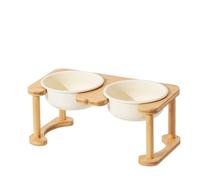 Elevated Pet Dining Table with Wooden Stand, Ceramic Bowls, Non-Slip Design, Easy to Clean, Perfect for Dogs and Cats, Single/Double Bowl Options