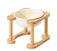 Elevated Pet Dining Table with Wooden Stand, Ceramic Bowls, Non-Slip Design, Easy to Clean, Perfect for Dogs and Cats, Single/Double Bowl Options