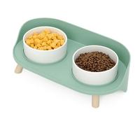Elevated Pet Feeding Station with Stylish Raised Stand - Double Ceramic Bowls for Small Dogs and Cats - Modern Design Food and Water Dish Set - Spill-Proof Tray for Mess-Free Meals